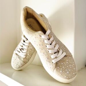 Betsey Johnson Women’s Sidney Laceup Platform Pearl-Embellished Sneaker